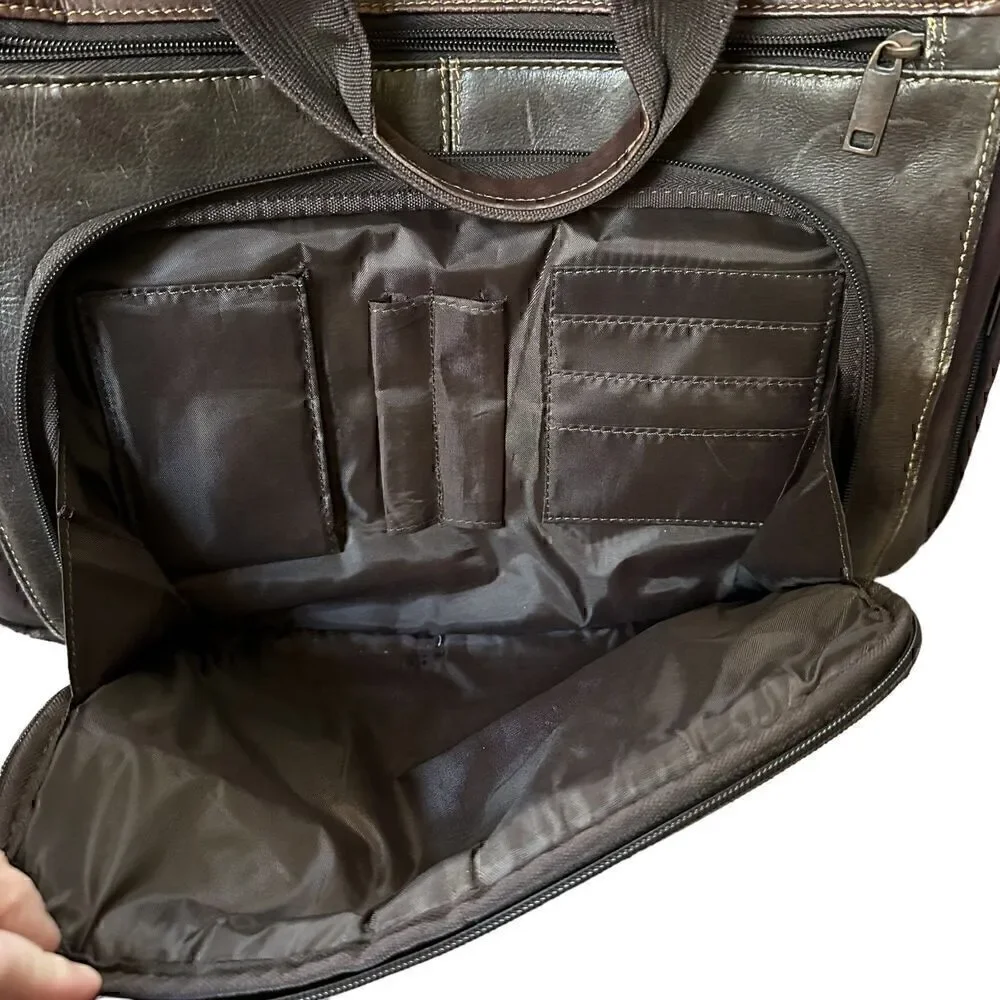 Wilsons Leather Dark‎ Brown Rugged Double Gusset Brief Laptop Bag 17